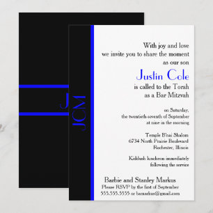 Invitación Monograma Blue Black Bar Mitzvah