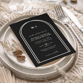 Invitación Monograma Boda de arco Minimalista blanco negro