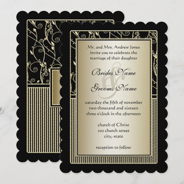Invitación Monograma Boda de balanceo y giro dorado (Anverso / Reverso)