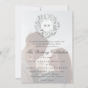 Invitación Monograma Boda de Florales Botánicas Clásicas