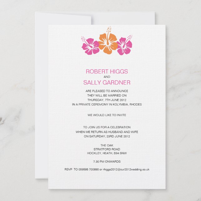 Invitación Monograma Boda de flores de Hibiscus (Anverso)