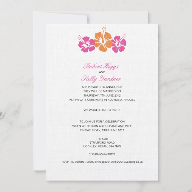Invitación Monograma Boda de flores de Hibiscus (Anverso)