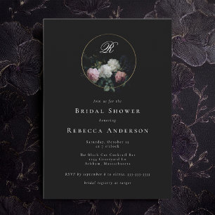 Invitación Monograma Boda  de flores morales oscuras