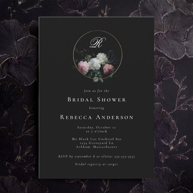 Invitación Monograma Boda  de flores morales oscuras (Subido por el creador)