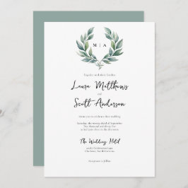 Invitación Monograma Boda de follaje Minimalista formal