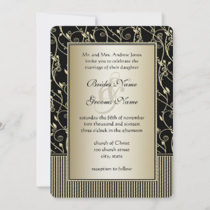 Invitación Monograma Boda de giro negro y dorado