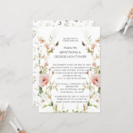 Invitación Monograma Boda de guirnalda floral rosa suave