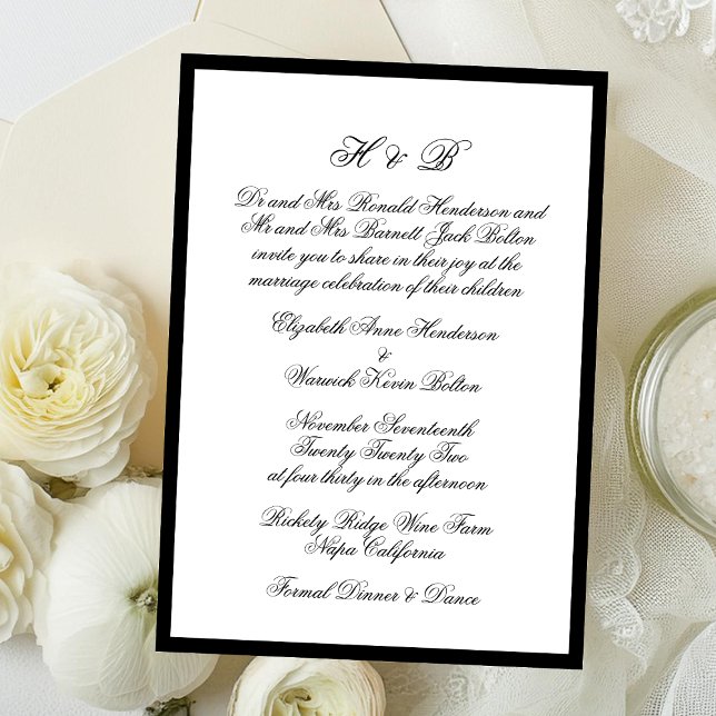 Invitación Monograma Boda de marco formal blanco y negro (Subido por el creador)