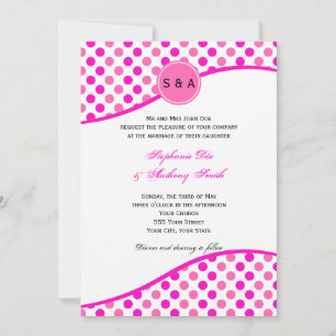 Invitación Monograma Boda de patrón de punto de polka rosa
