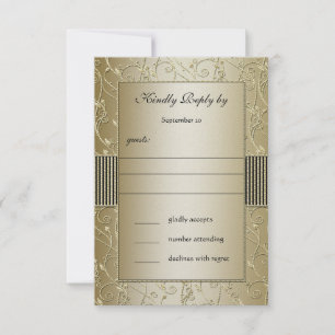 Invitación Monograma Boda de Swirl Floral Negro y Oro