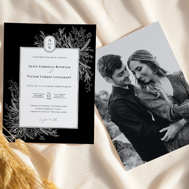 Invitación Monograma Boda de verde blanco y negro (Subido por el creador)