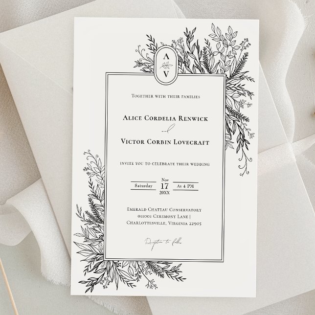 Invitación Monograma Boda de verde blanco y negro (Subido por el creador)