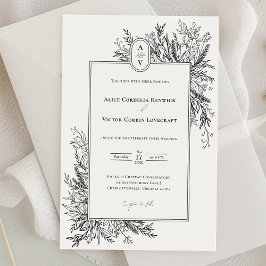Invitación Monograma Boda de verde blanco y negro