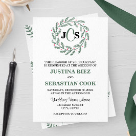 Invitación Monograma Boda de Wreath Evergreen