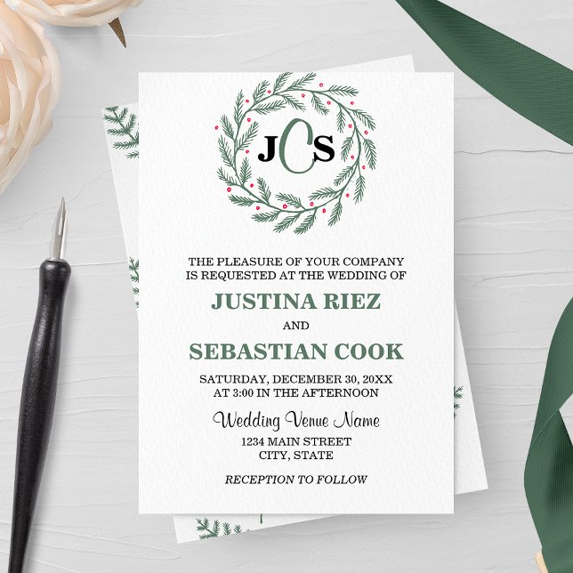 Invitación Monograma Boda de Wreath Evergreen (Subido por el creador)