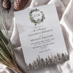 Invitación Monograma Boda de Wreath Floral de color de agua i