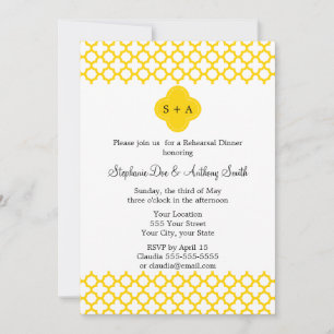 Invitación Monograma Boda del patrón de cuatrefoil amarillo