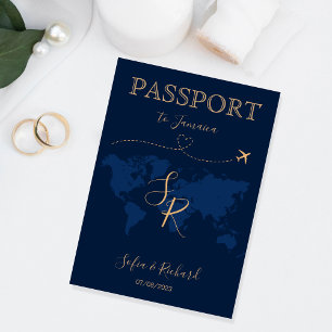 Invitación Monograma Boda Destino Pasaporte Mapa Mundial