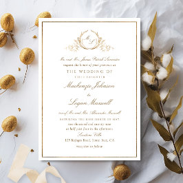 Invitación Monograma Boda elegante formal blanca y dorada