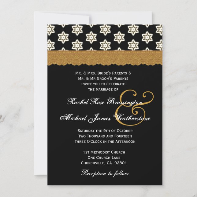 Invitación Monograma Boda en negro y oro V16 (Anverso)