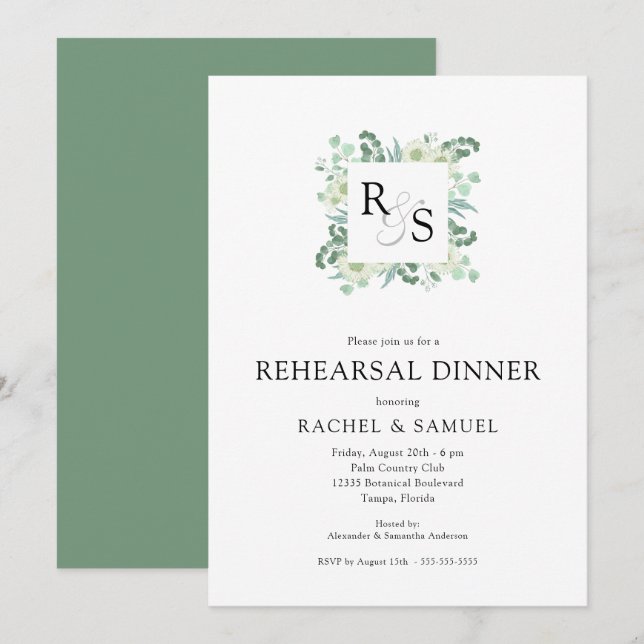 Invitación Monograma Boda Ensayo Cena (Anverso / Reverso)