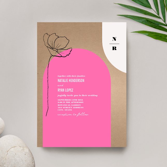 Invitación Monograma Boda floral de arco rosado (Subido por el creador)