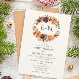 Invitación Monograma Boda floral Naranja de ciruelas rusticas