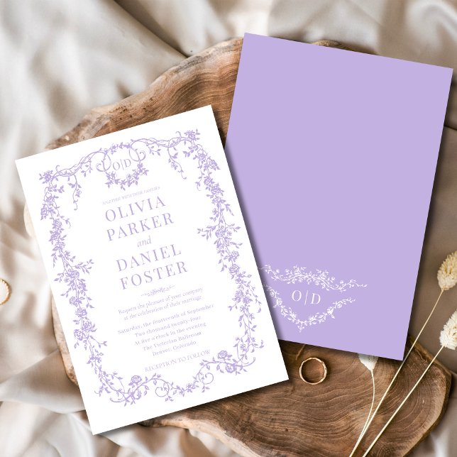 Invitación Monograma Boda púrpura de Lilac ventilado victoria (Subido por el creador)