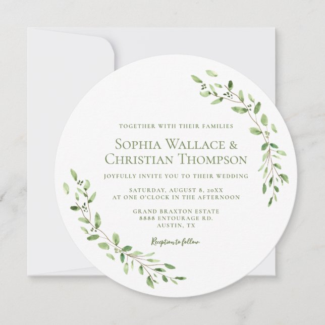 Invitación Monograma Boda unico de color de agua verde (Anverso)