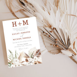 Invitación Monograma Boho Floral Blanco Boda