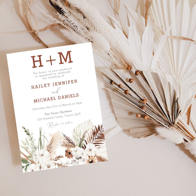 Invitación Monograma Boho Floral Blanco Boda (Subido por el creador)