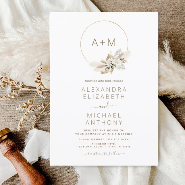 Invitación Monograma Boho Tropical Pampas Boda de Grasa Invit (Subido por el creador)