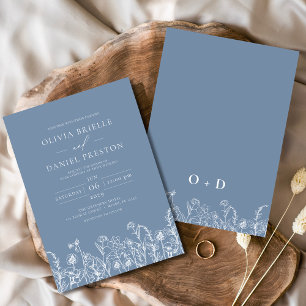 Invitación Monograma Botánico Bodas de Flor Silvestre Polvo A