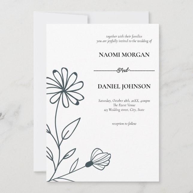 Invitación Monograma botánico de simple elegancia (Anverso)