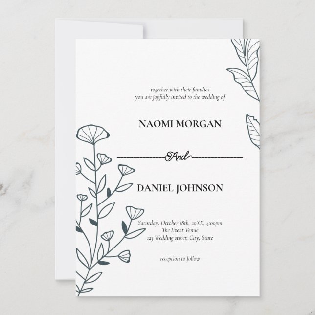 Invitación Monograma botánico de simple elegancia (Anverso)