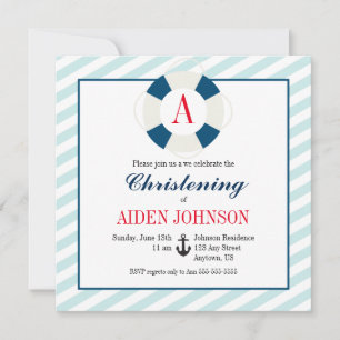 Invitación Monograma Bouy Nautical Baby Boy Christening