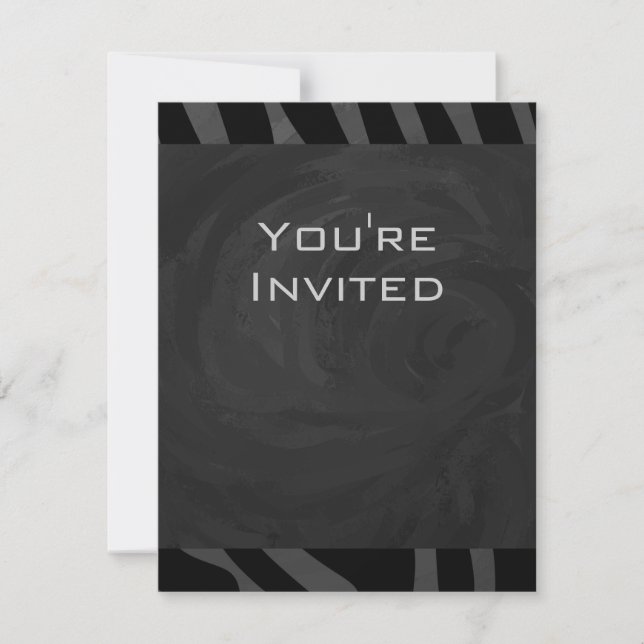 Invitación Monograma cebra negra y gris (Anverso)