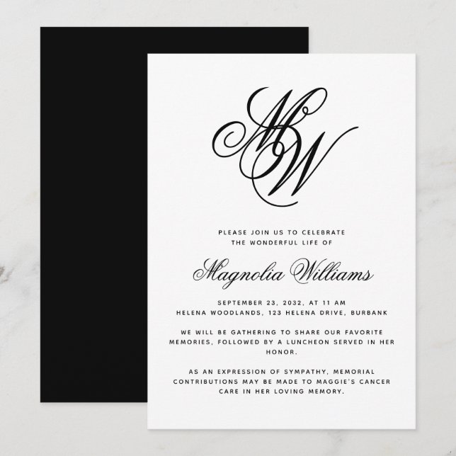 Invitación Monograma Celebración del servicio conmemorativo d (Anverso / Reverso)