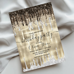 Invitación Monograma chic dorado marrón brillo para cualquier