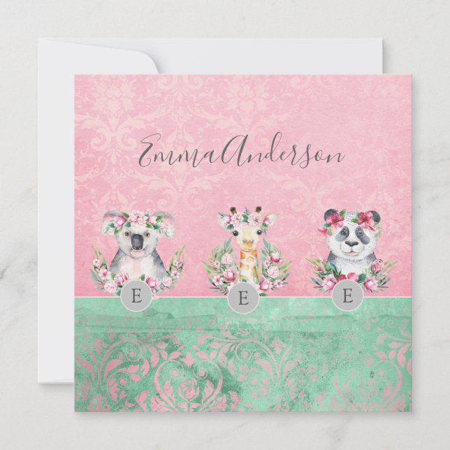 Invitación Monograma Chicas de vida salvaje Boho Jungle Anima (Anverso)