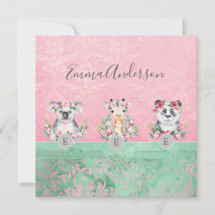 Invitación Monograma Chicas de vida salvaje Boho Jungle Anima