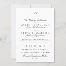 Invitación Monograma clásico Boda blanco negro