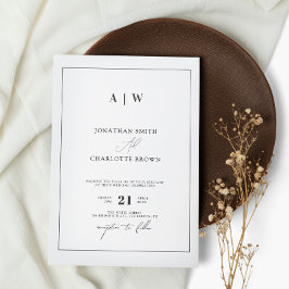 Invitación Monograma clásico Boda blanco y negro