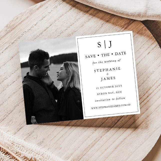 Invitación Monograma clásico Boda blanco y negro (Subido por el creador)