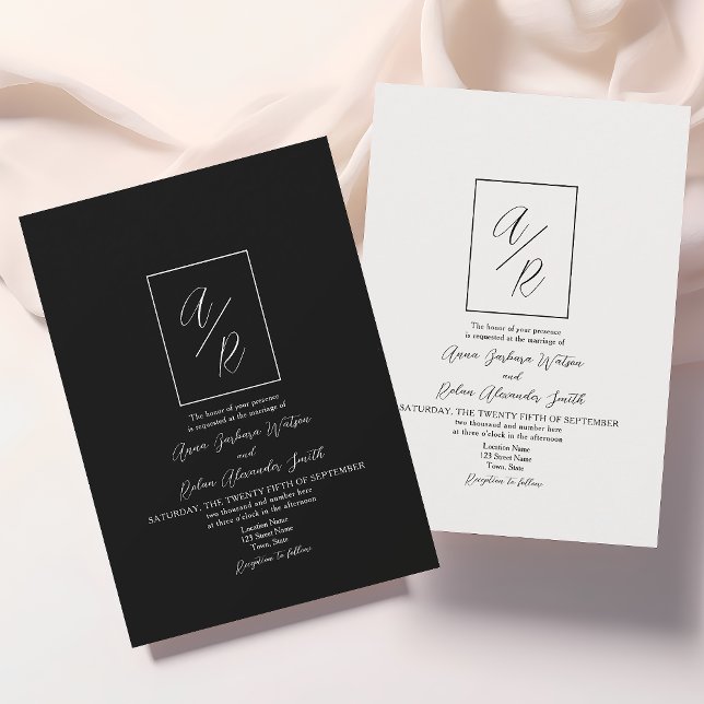 Invitación Monograma clásico Boda blanco y negro (Subido por el creador)
