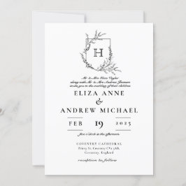 Invitación Monograma clásico Boda blanco y negro