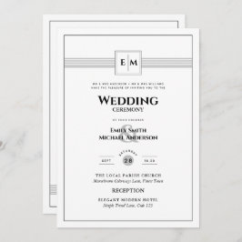 Invitación Monograma clásico Boda formal blanco todo en 1 viv