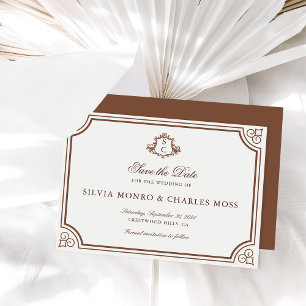 Invitación Monograma clásico Boda marrón/crudo Guardar fecha