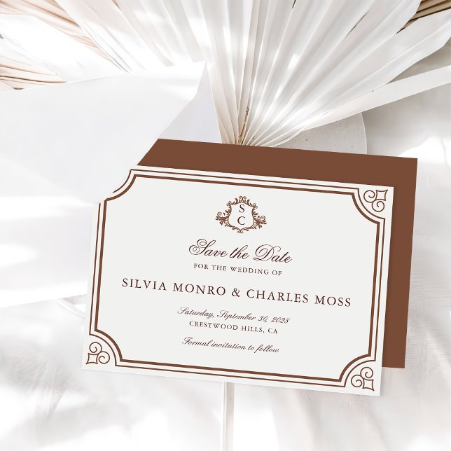 Invitación Monograma clásico Boda marrón/crudo Guardar fecha (Subido por el creador)