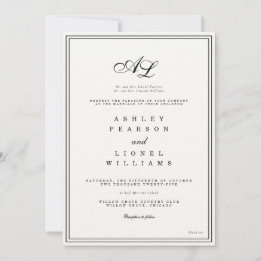 Invitación Monograma clásico Boda tradicional blanco y negro